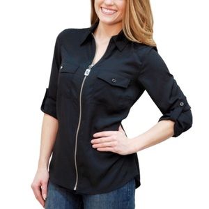 MICHAEL KORS black zipper blouse with collar